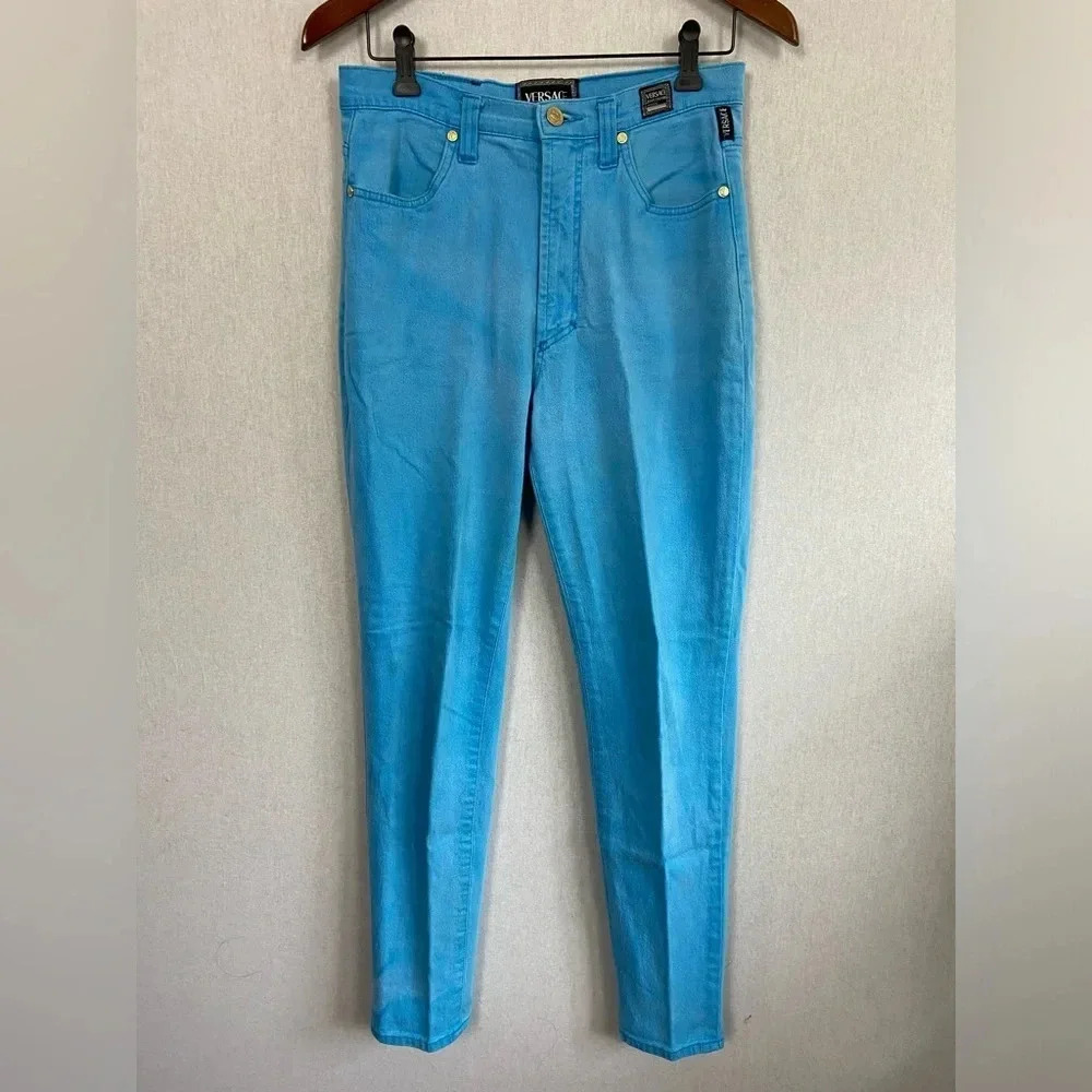 Vintage Versace sky blue  colored high waisted jeans Sz 31